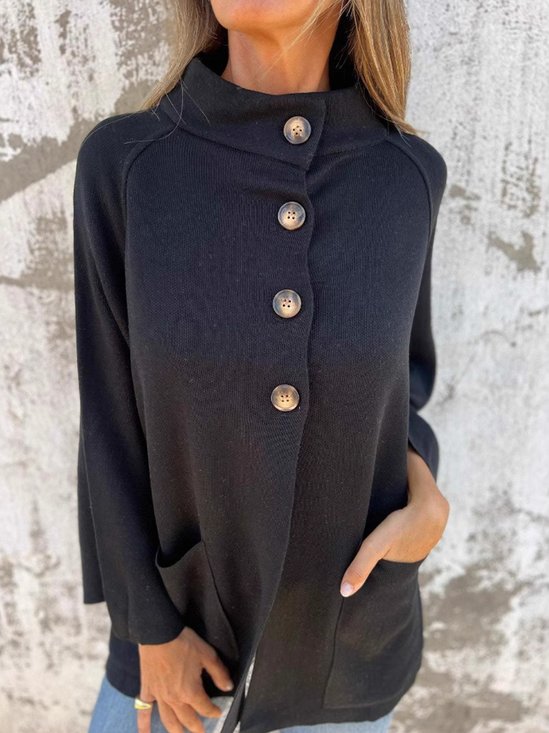Casual Plain Stand Collar Jacket