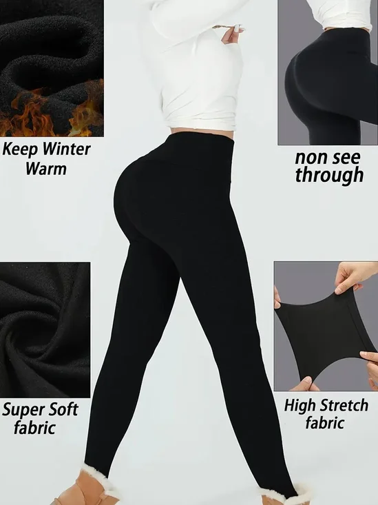 Plain Sports Regular Fit High-waisted Leggings Elastic Warm PlushLong Autumn And Winter Plush Warm Slimming And Tummy-controlling Yoga Pants Leggings