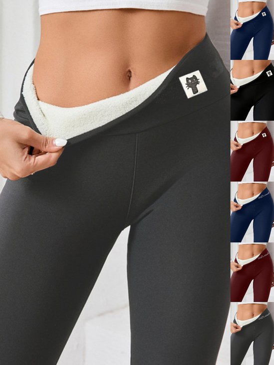 Four-Side Projectile Plain Regular Fit Casual Plush Four-way Stretch Tights Warm Pants Autumn And Winter Style Lambskin Thickened Stretch Leggings