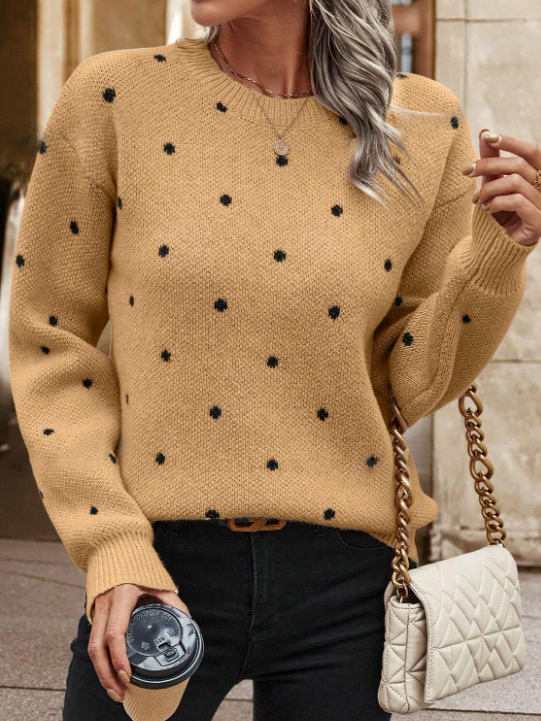 Casual Polka Dots Loose Crew Neck Sweater