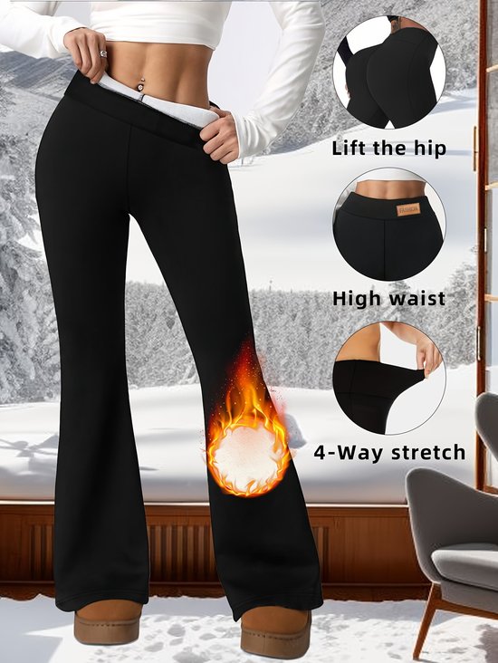 Women's winter high waist elastic plus velvet flared pants slim hip lift warm casual pants sports outdoor versatile