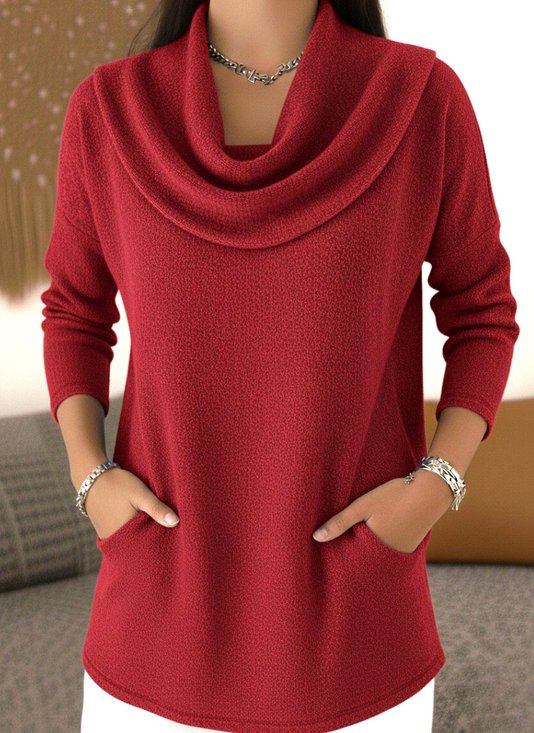 Women Plain Mock Neck Casual Long Sleeve T-shirt
