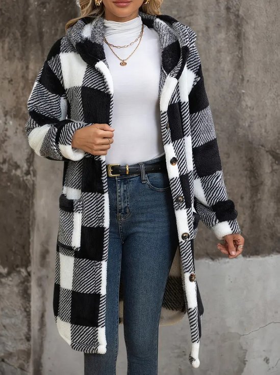 Geometric Casual Regular Fit Hoodie Coat