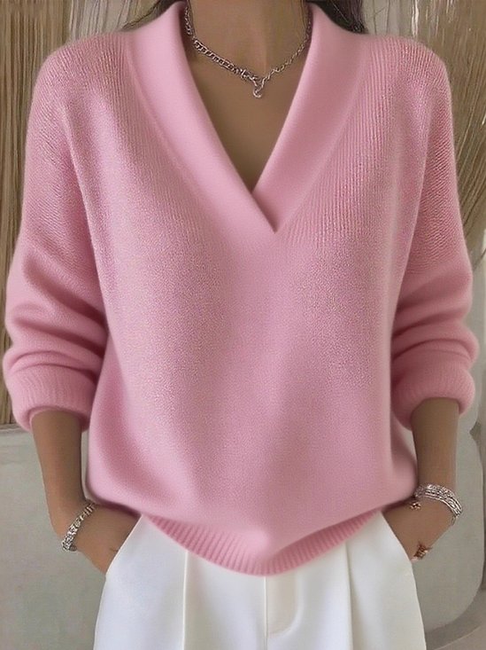 Casual Plain V Neck Sweater