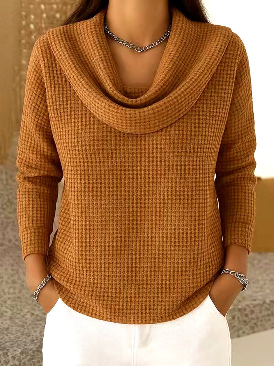 Women Plain Mock Neck Casual Long Sleeve T-shirt