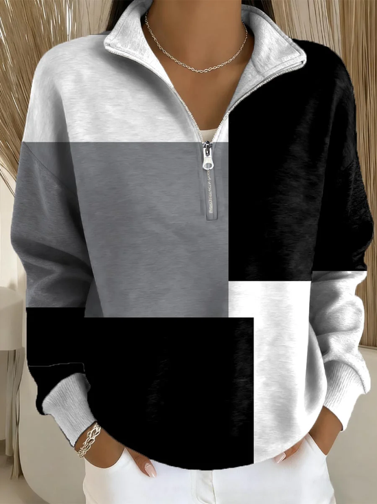 Regular Fit Zipper Multicolor Block Casual Sweatshirt