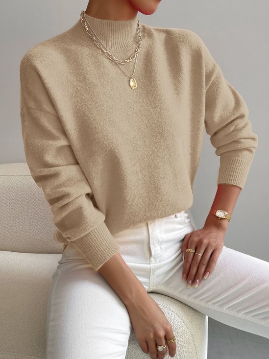 Plain Mock Neck Street Sweater