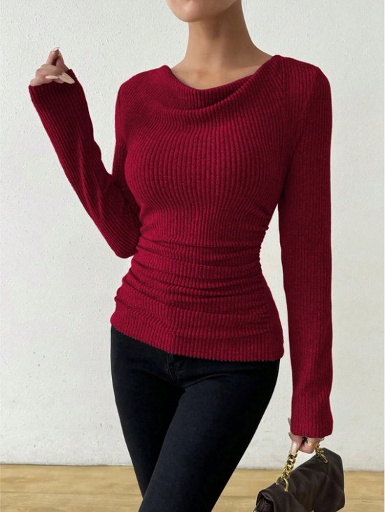 Women Plain Crew Neck Casual Long Sleeve T-shirt