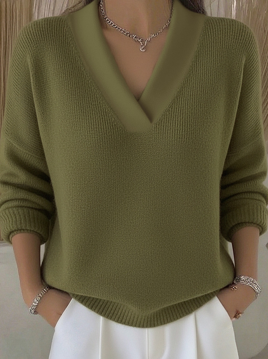 Casual Plain Split Joint Cotton Sweater