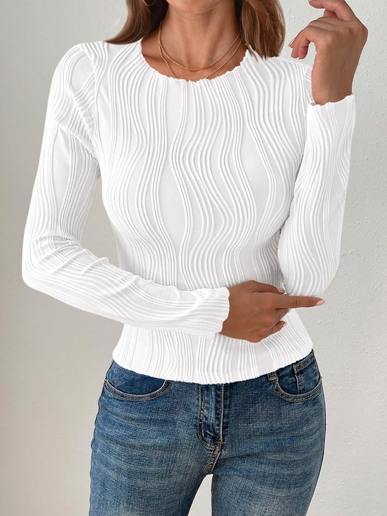 Women Striped Crew Neck Casual Long Sleeve T-shirt