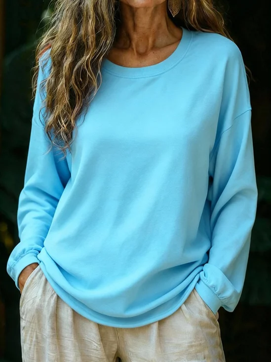 Women Plain Crew Neck Casual Long Sleeve T-shirt