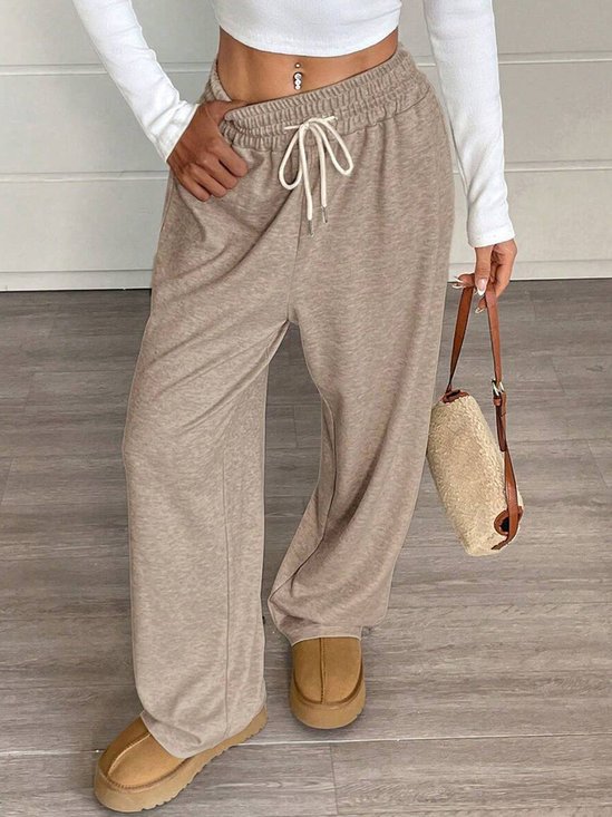 Women's  Elastic Waist H-Line Wide Leg Pants Daily Going Out Pants Khaki Casual Split Joint Plain Spring/Fall Pants