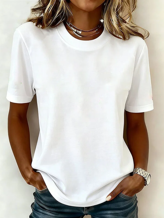 Women Plain Crew Neck Casual Short Sleeve T-shirt