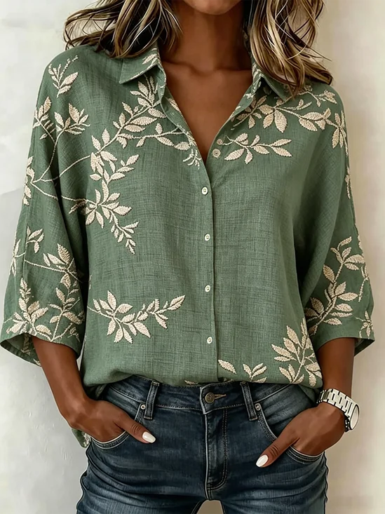 Shawl Collar Loose Vintage Cotton And Linen Blouse