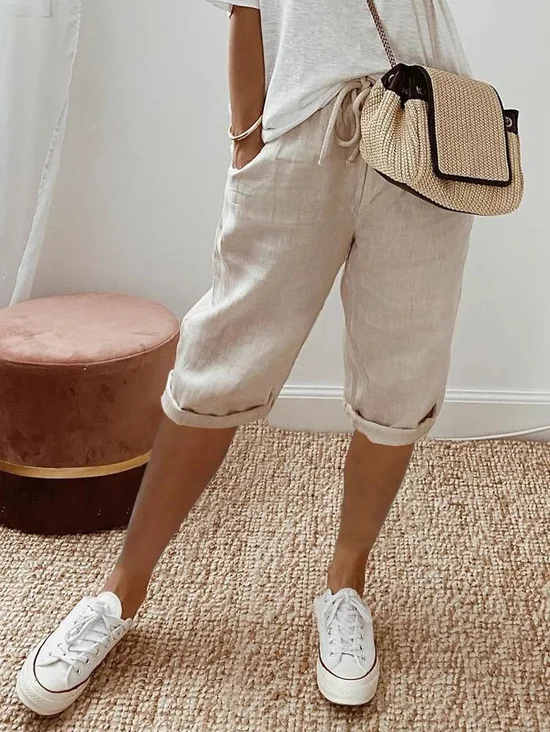 Casual Plain Straight Pants Shorts