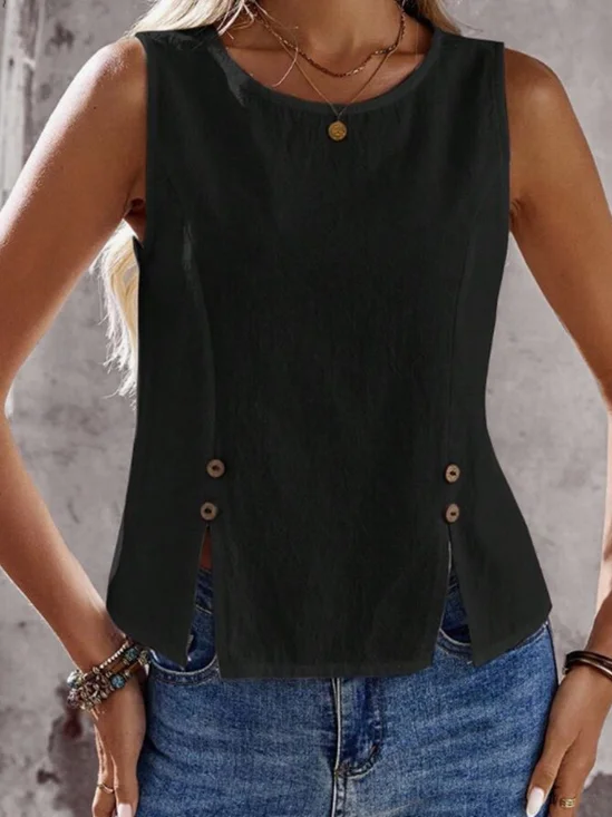 Cotton And Linen Casual Plain Tank Top