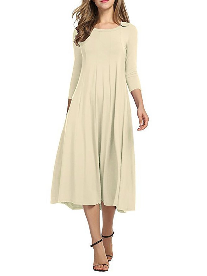 Swing 3/4 Sleeve Elegant Paneled Midi Swing Dress | roselinlin