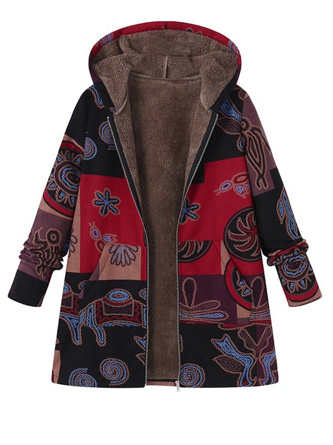 Fleece-lined Abstract Hoodie Winter Coat | roselinlin