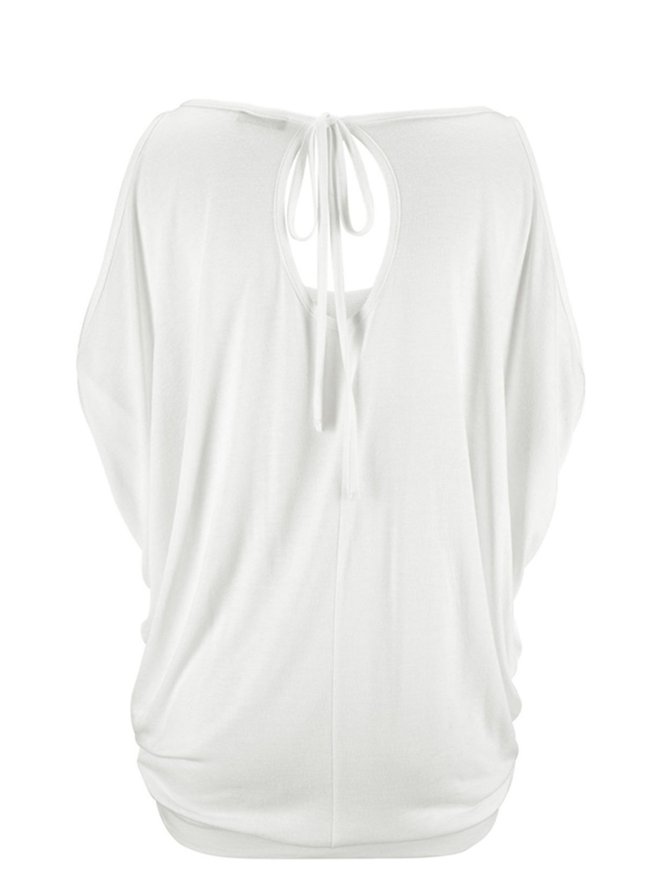 Women T-Shirt Off Shoulder Cotton Crew Neck Top