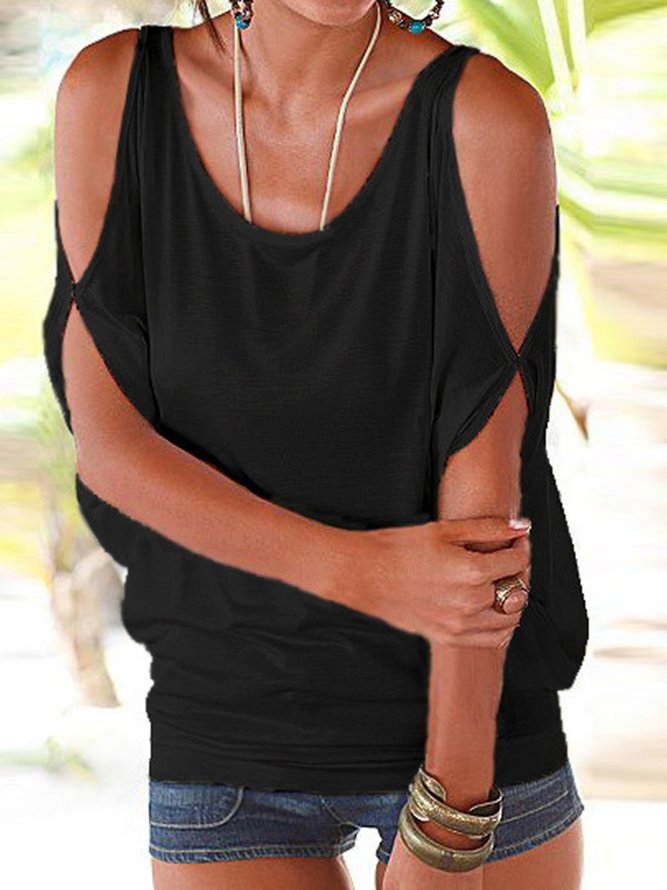Women T-Shirt Off Shoulder Cotton Crew Neck Top