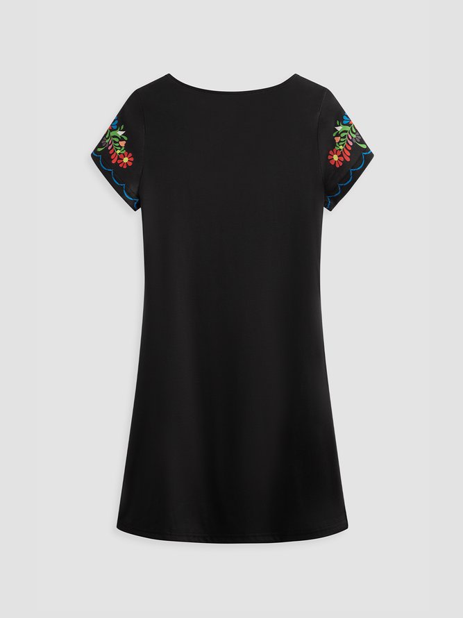Vacation V Neck Floral Ethnic Crew Neck Short Sleeve Dress