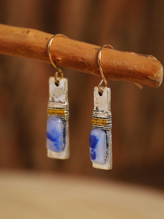 Women Vintage Blue Alloy Earrings