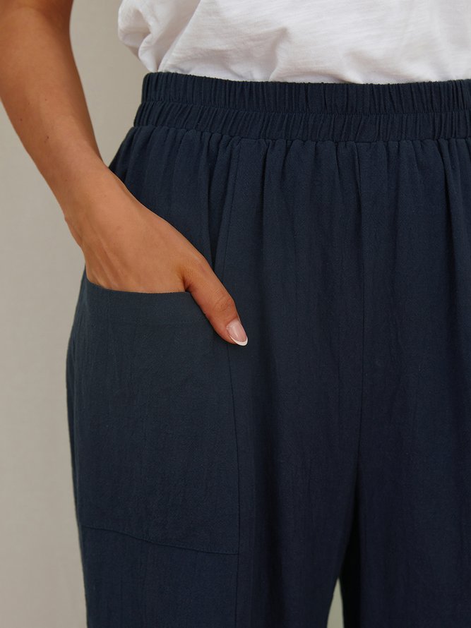 Women Casual Plain Casual Pocket High Waist Linen Pants