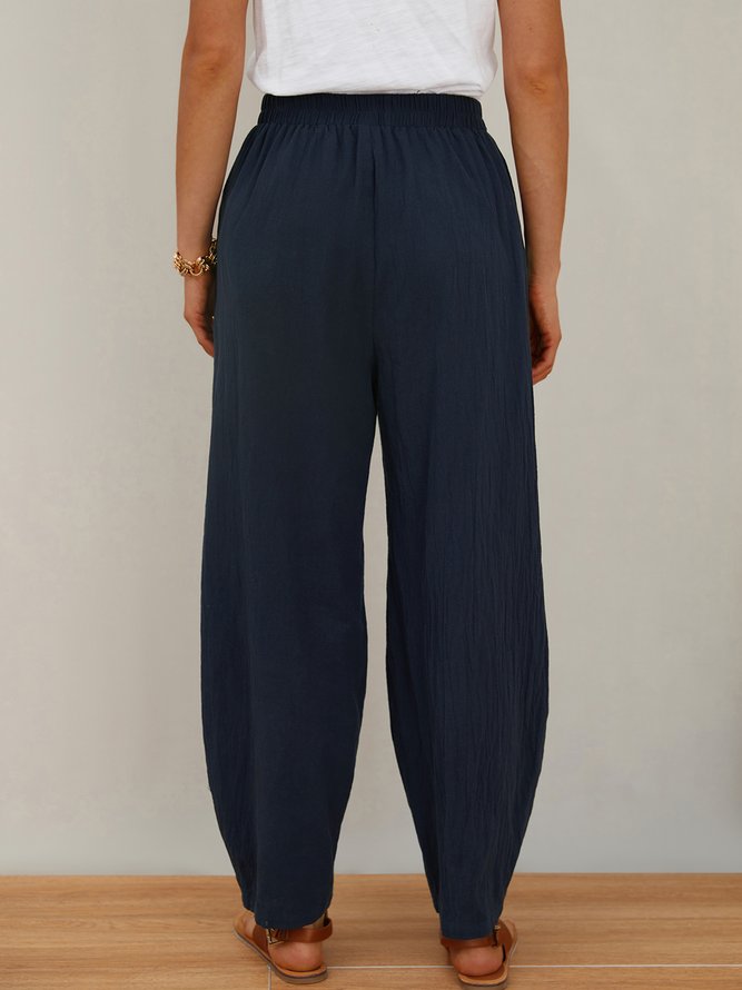 Women Casual Plain Casual Pocket High Waist Linen Pants