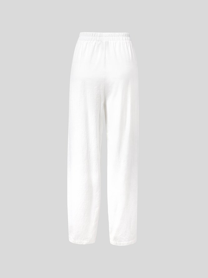 Women Loose Floral Pockets Casual Boho Linen Pants