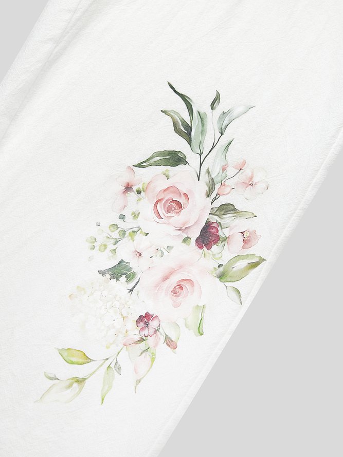 Women Loose Floral Pockets Casual Boho Linen Pants