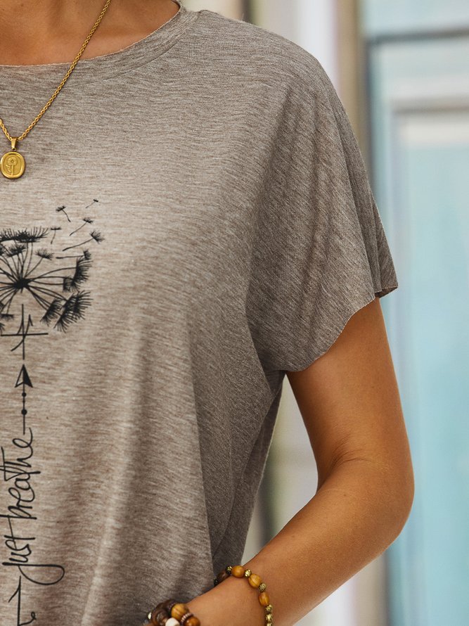 Women Casual Dandelion Floral Crew Neck Short Sleeve Summer T-Shirt