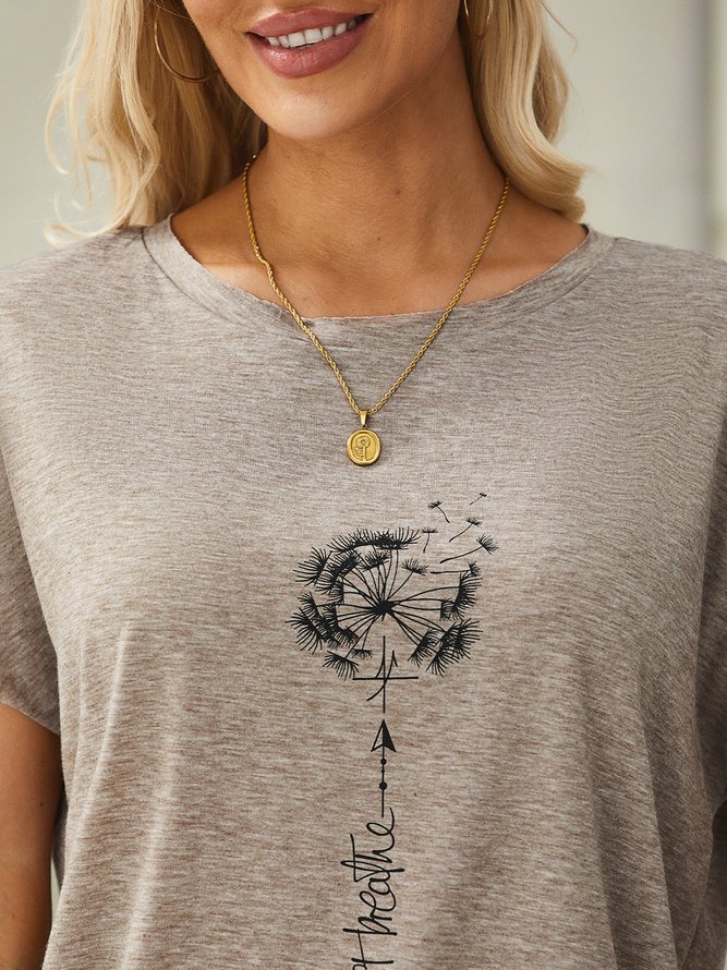 Women Casual Dandelion Floral Crew Neck Short Sleeve Summer T-Shirt