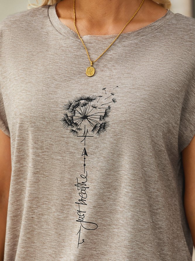 Women Casual Dandelion Floral Crew Neck Short Sleeve Summer T-Shirt