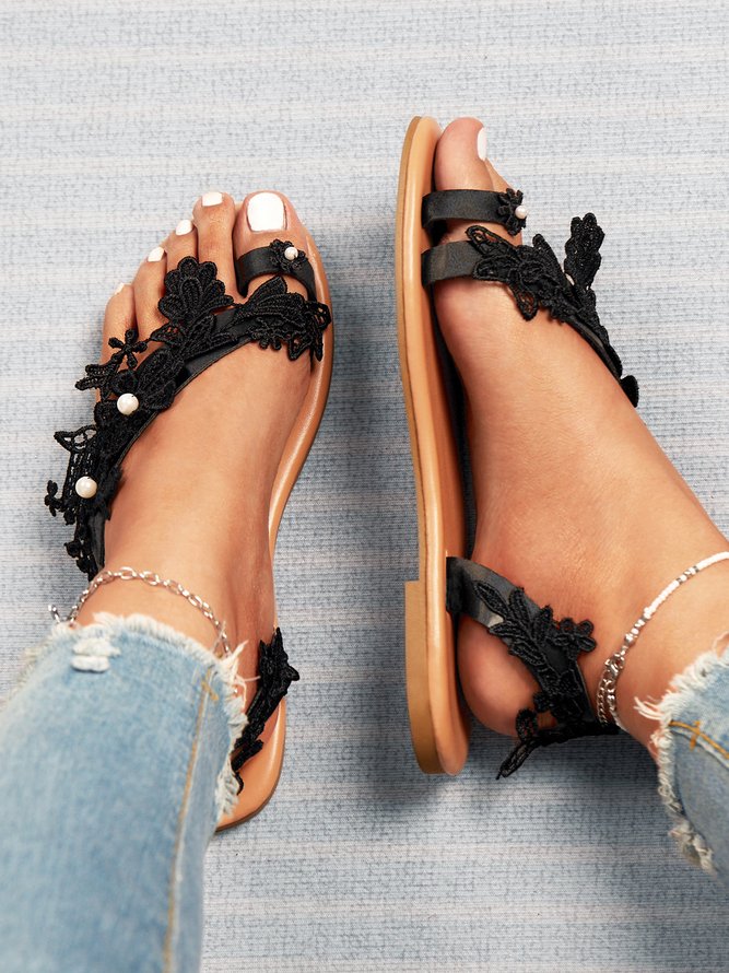 Women's Sandals Flat Clip Toe Casual Lace White Flower Decorative Summer Elegant Romantic Wedding Sandals
