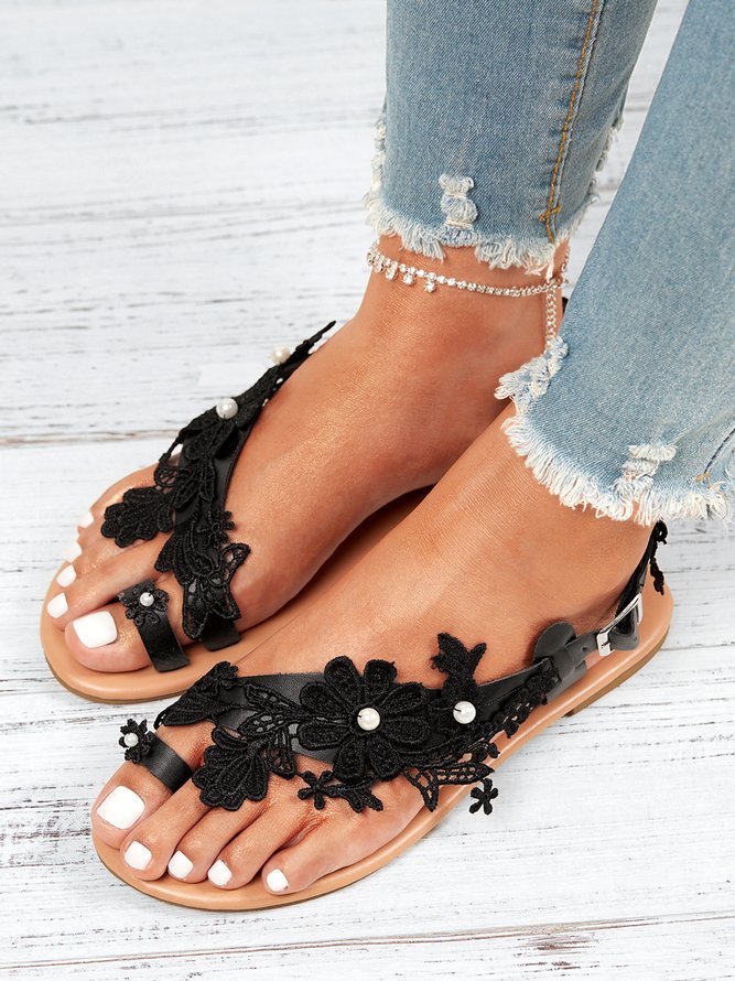 Women's Sandals Flat Clip Toe Casual Lace White Flower Decorative Summer Elegant Romantic Wedding Sandals