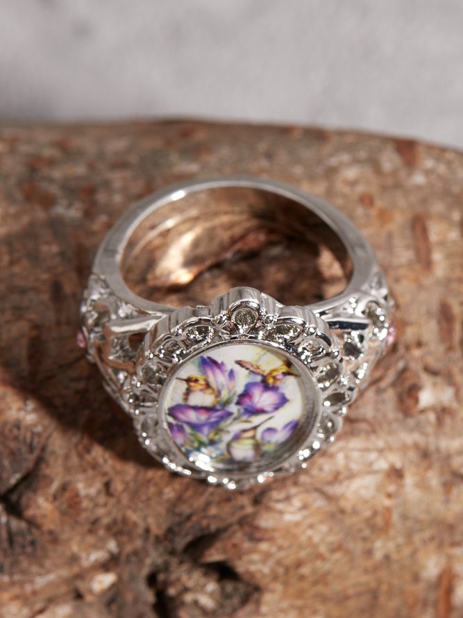 Vintage Hummingbird Floral Time Stone Ring Bohemian Ethnic Jewelry
