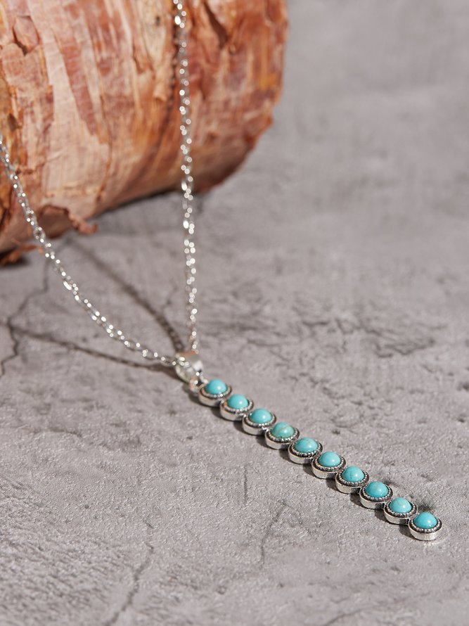 Boho Vintage Turquoise Geometric Long Necklace Sweater Chain
