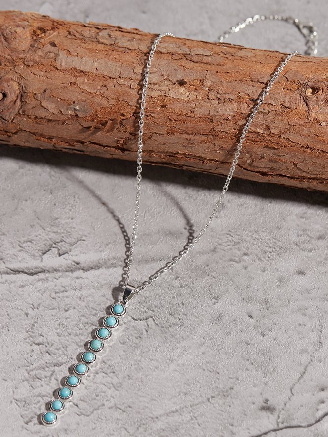 Boho Vintage Turquoise Geometric Long Necklace Sweater Chain