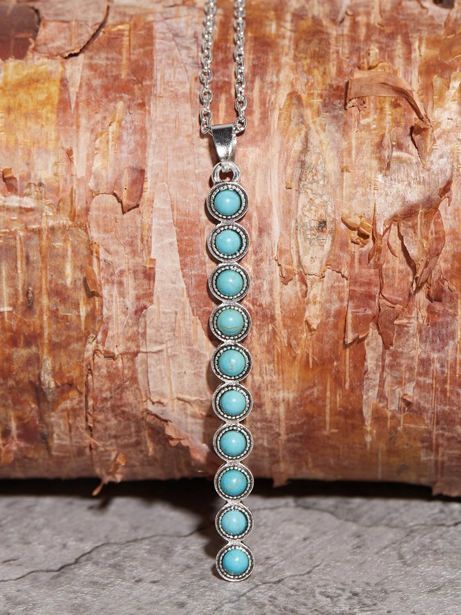 Boho Vintage Turquoise Geometric Long Necklace Sweater Chain