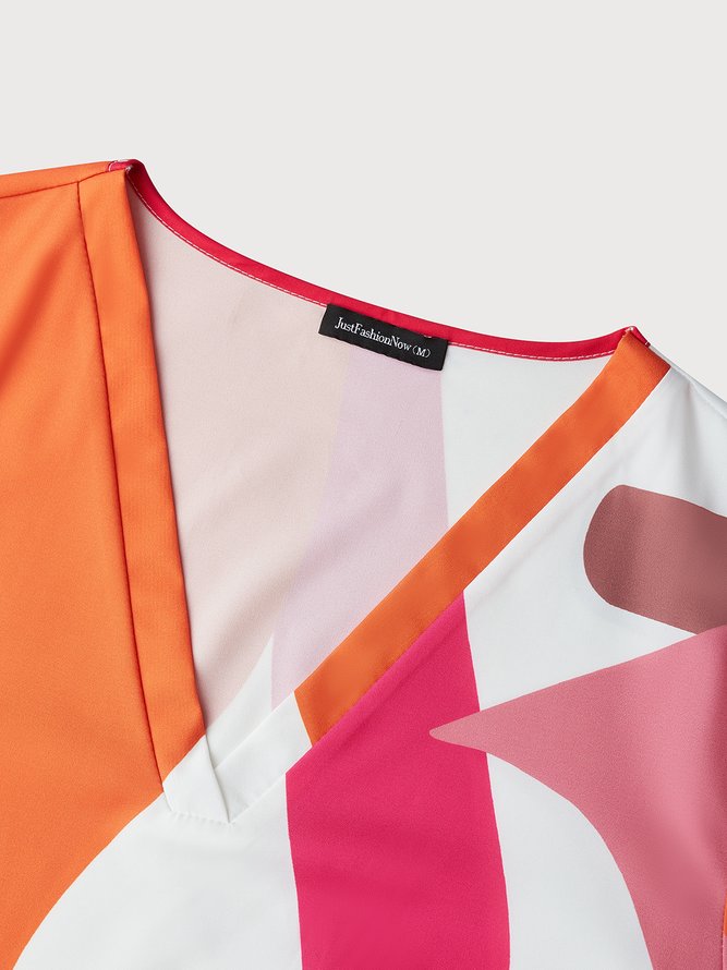 Loose Geometric V Neck Top