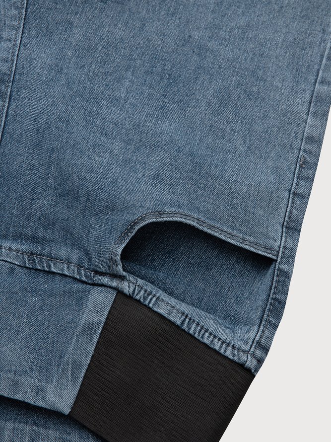 Women Casual Plain Autumn High Waist High Elasticity Daily Loose Plain Pocket Denim Jeans