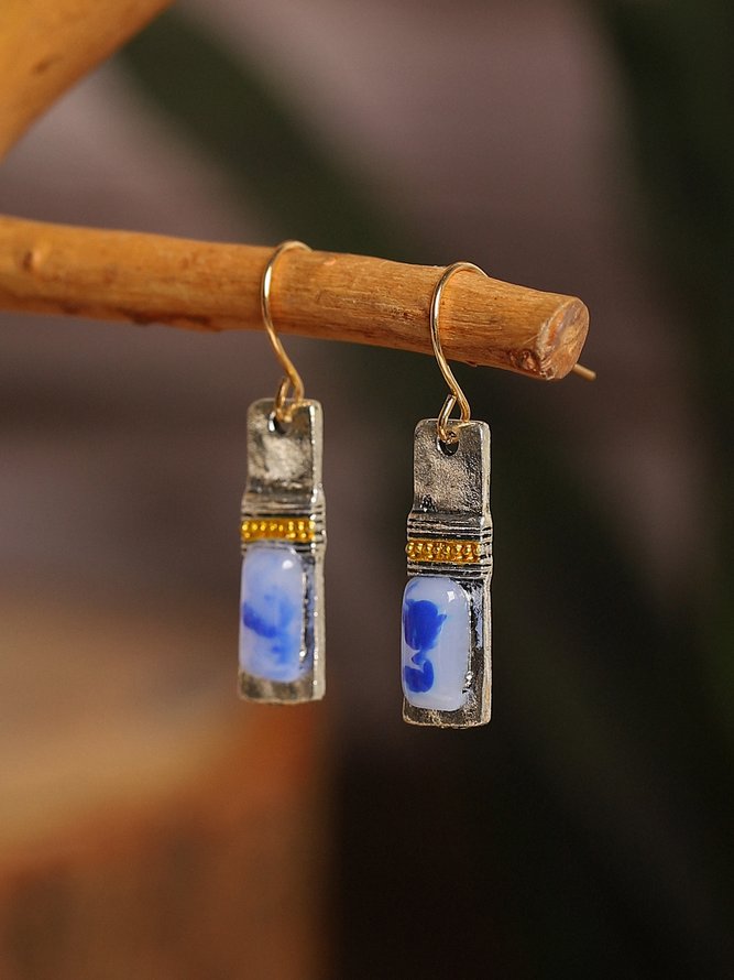 Women Vintage Blue Alloy Earrings