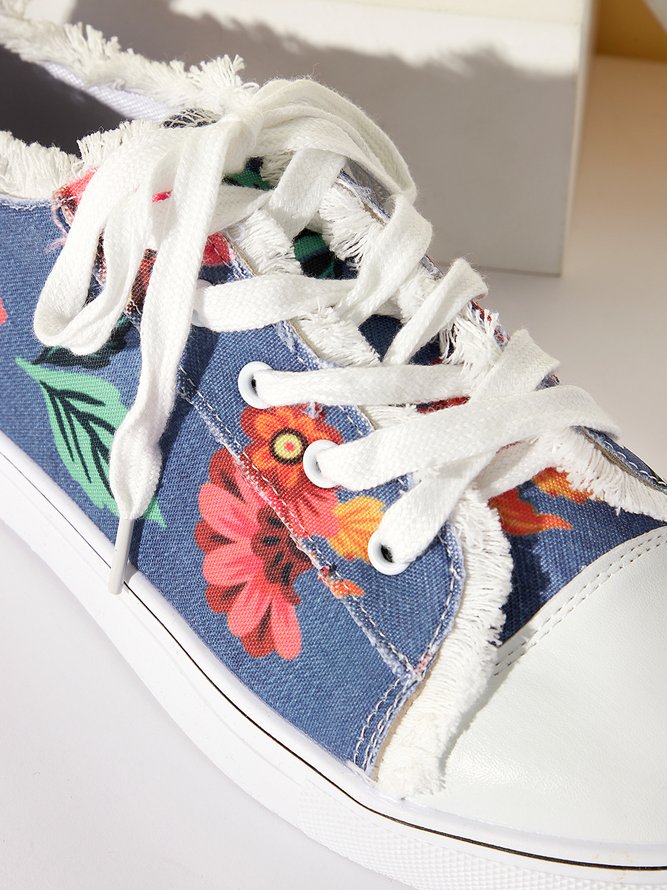 Floral Leaves Lace Up Sneakers Denim Sneakers