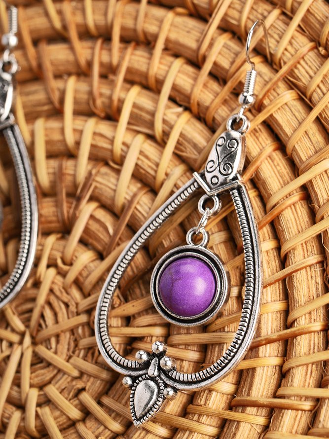 Ethnic Vintage Court Purple Gemstone Earrings