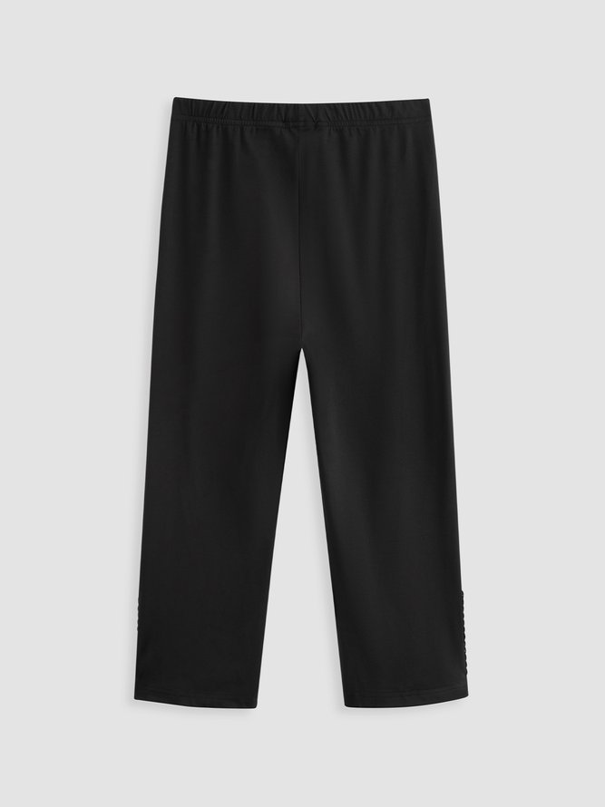 Plain color patterned elastic waist lace high elastic Pants Capri Leggings