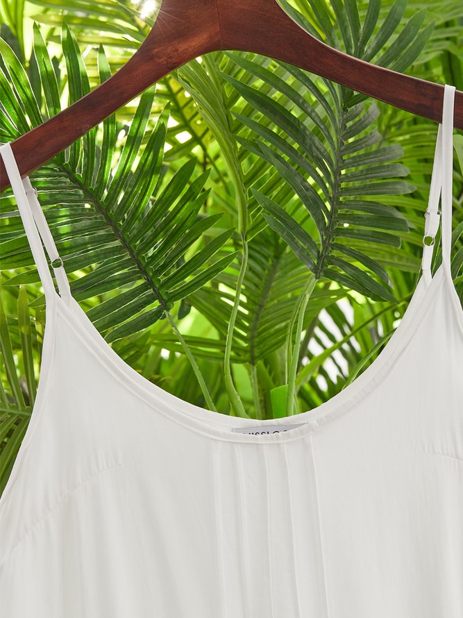 Summer Casual Solid Holiday Sleeveless Ruffle Hem Linen Tank Dress