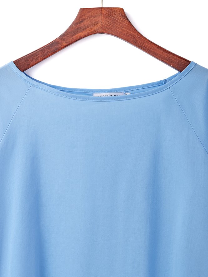 Women Plain Loose Casual Crew Neck Long sleeve Cotton and Linen Tunic Top