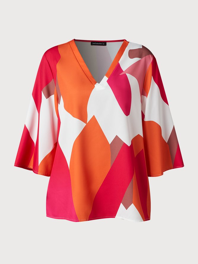 Loose Geometric V Neck Top