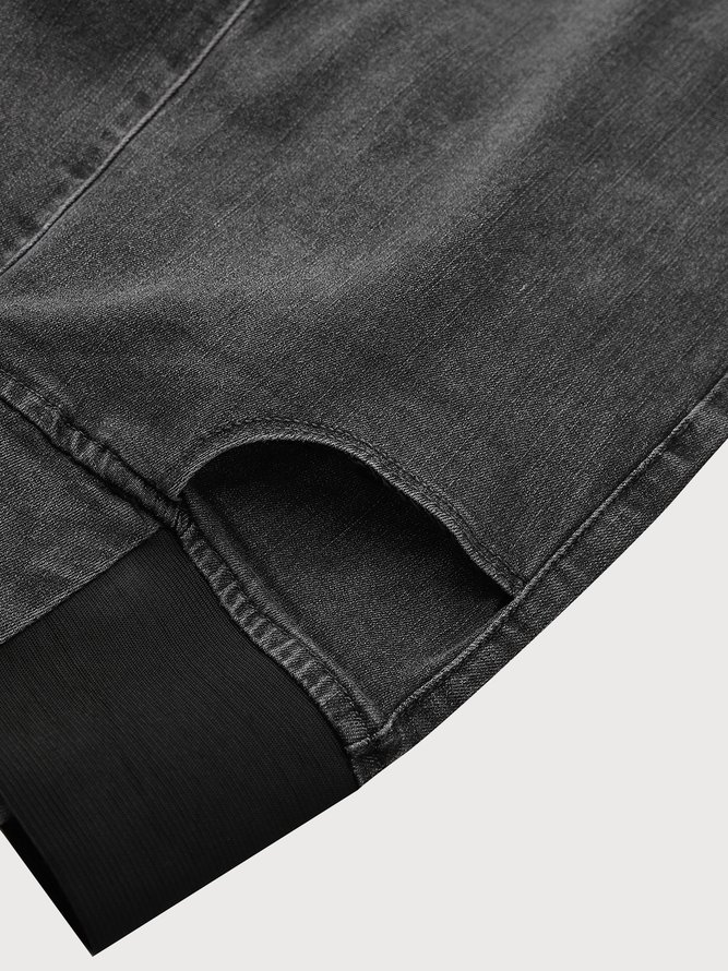 Women Casual Plain Autumn High Waist High Elasticity Daily Loose Plain Pocket Denim Jeans