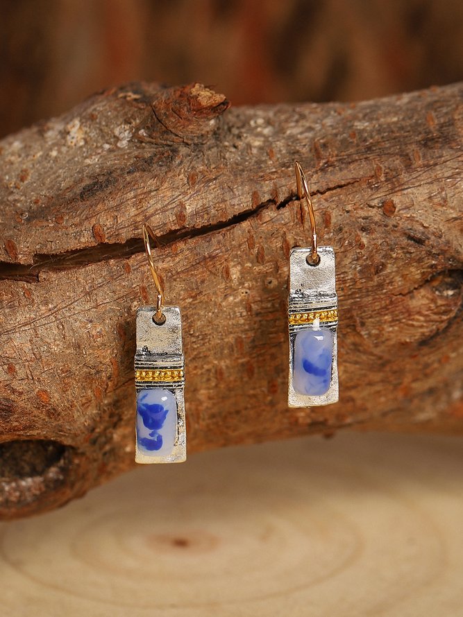 Women Vintage Blue Alloy Earrings